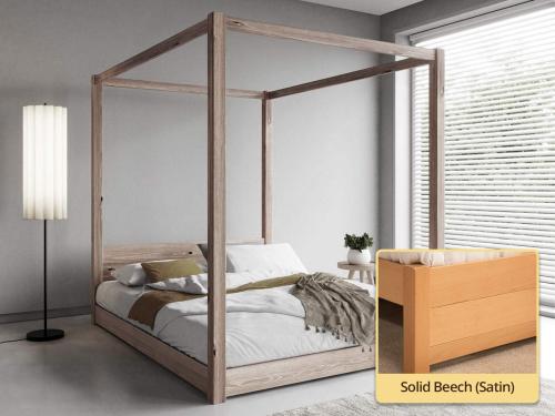 low four poster bed Solid Beech (Satin)