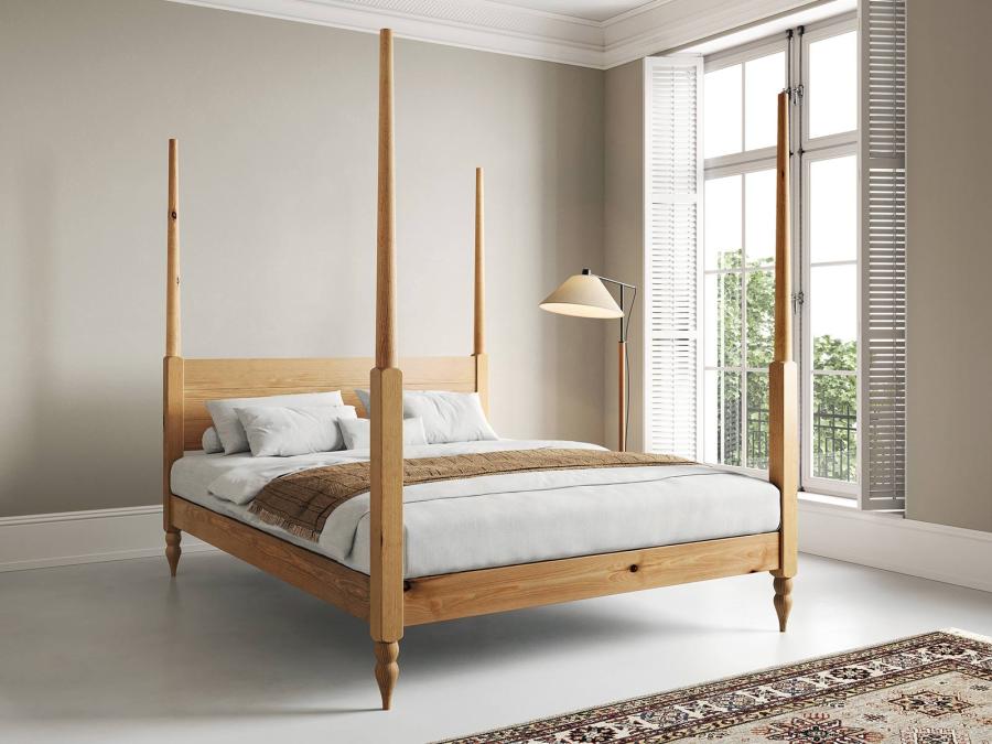 moroccan wooden four poster bed honey finish