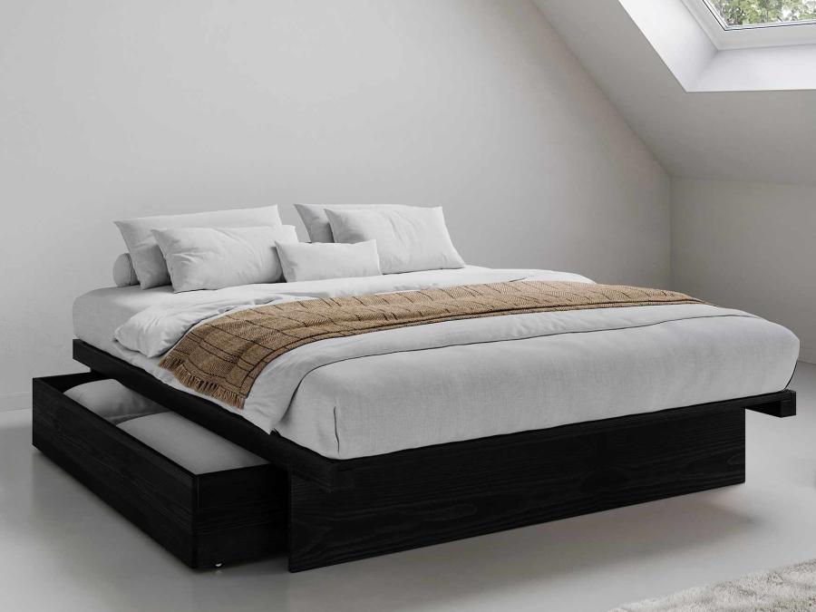 black japanese storage wooden bed frame without headboard
