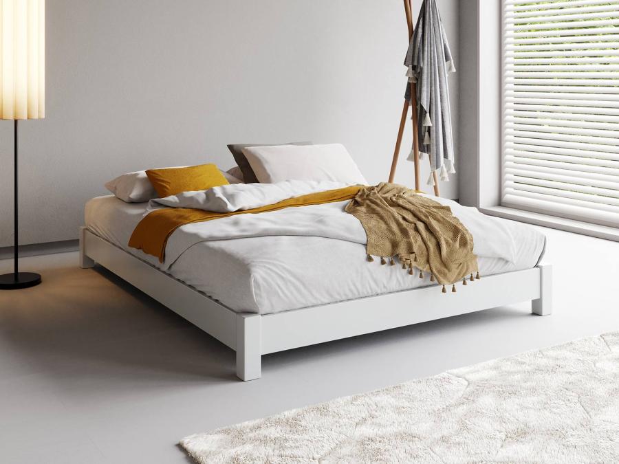 white wooden platform bed by get laid beds