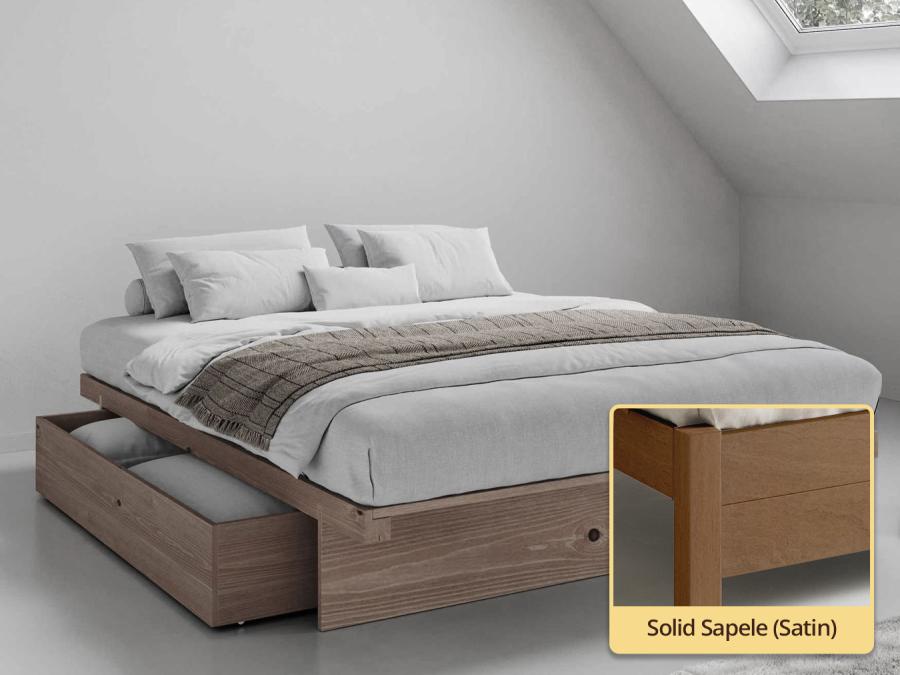 Japanese Storage Bed (No Headboard) solid sapele