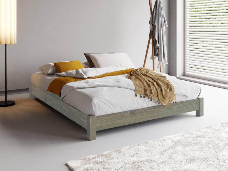 grey wash low wooden platform bed