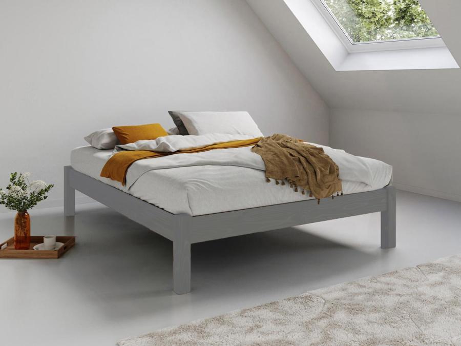 wooden platform bed in grey