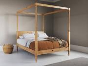 four poster wooden bed frame country design in honey colour finish