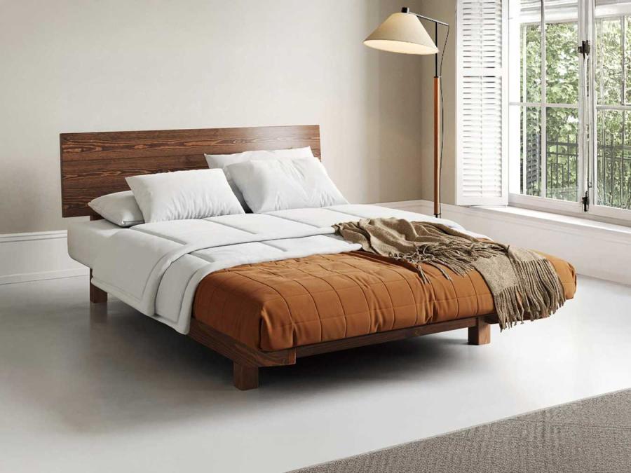 wood space saver bed floating design coffee bean finish