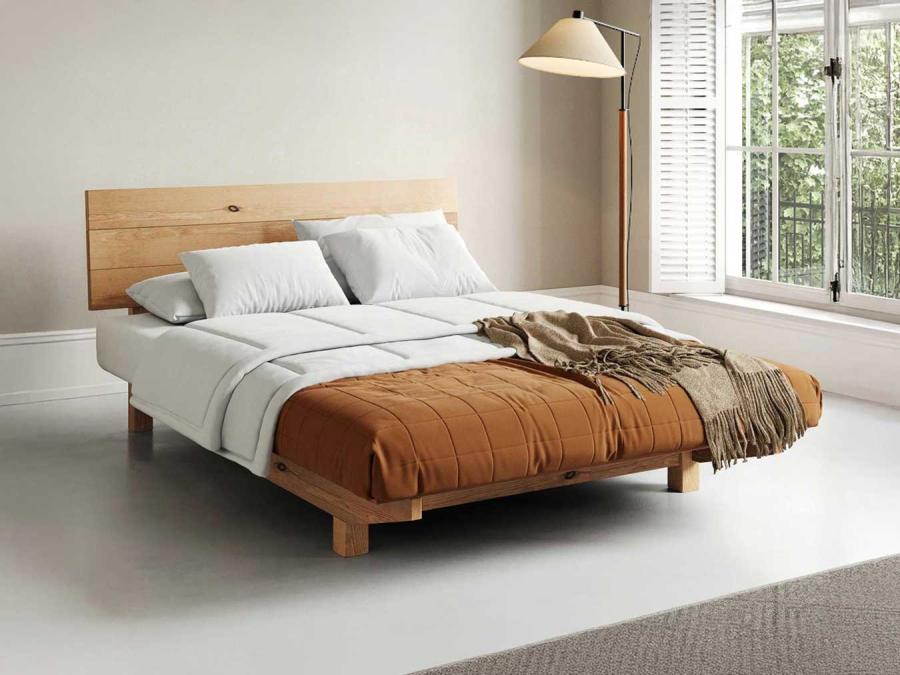 wood bed frame space saver floating design honey finish