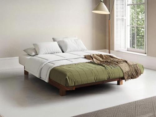 wood platform bed floating design in coffee bean finish