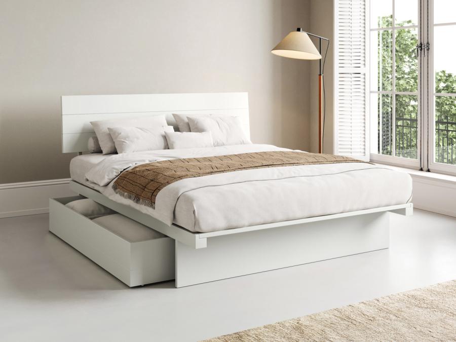 white wooden japanese storage bed