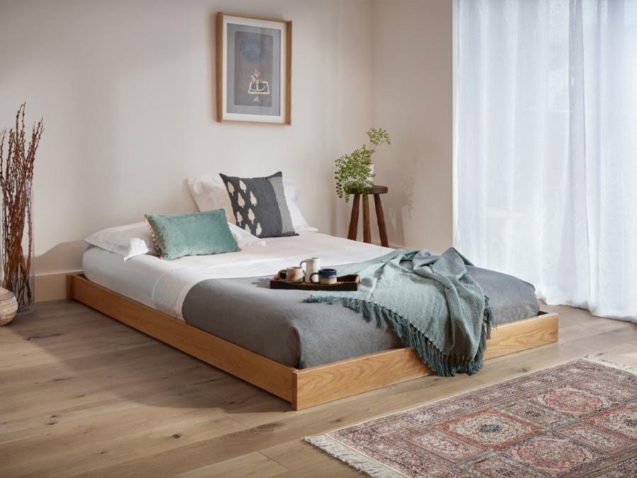 solid oak low platform wooden bed frame enkel design