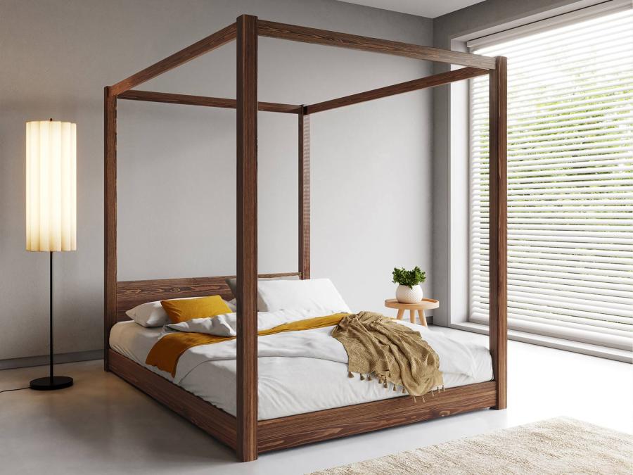 low four poster bed solid wood coffee bean finish by get laid beds